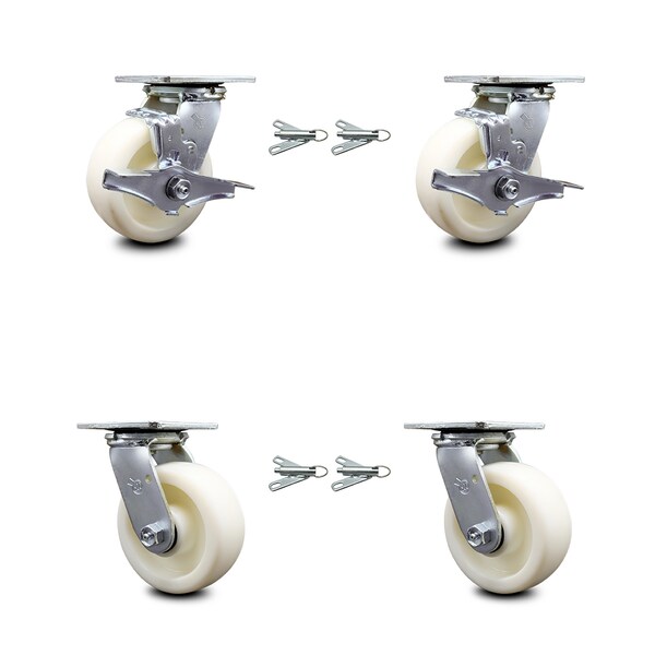 Service Caster 5 Inch Nylon Caster Set with Ball Bearings 4 Swivel Lock 2 Brake SCC-30CS520-NYB-TLB-BSL-2-BSL-2 - main